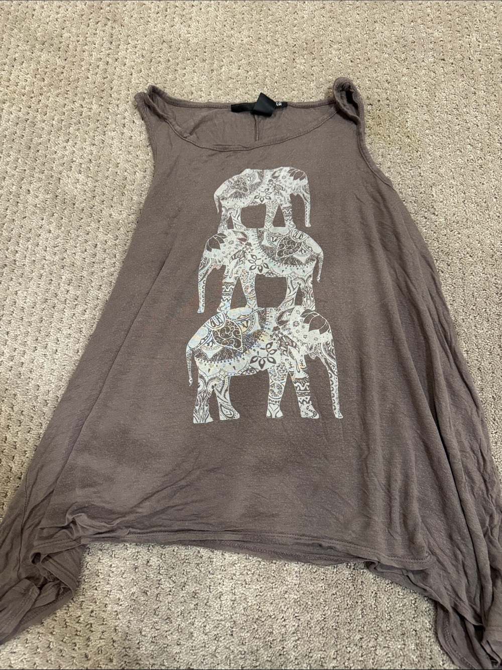 Rebel Sugar Brown Tank with White Stacked Elephant Print hippie
